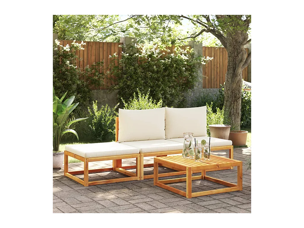 Salon de jardin avec coussins 4 pièces bois d'acacia massif