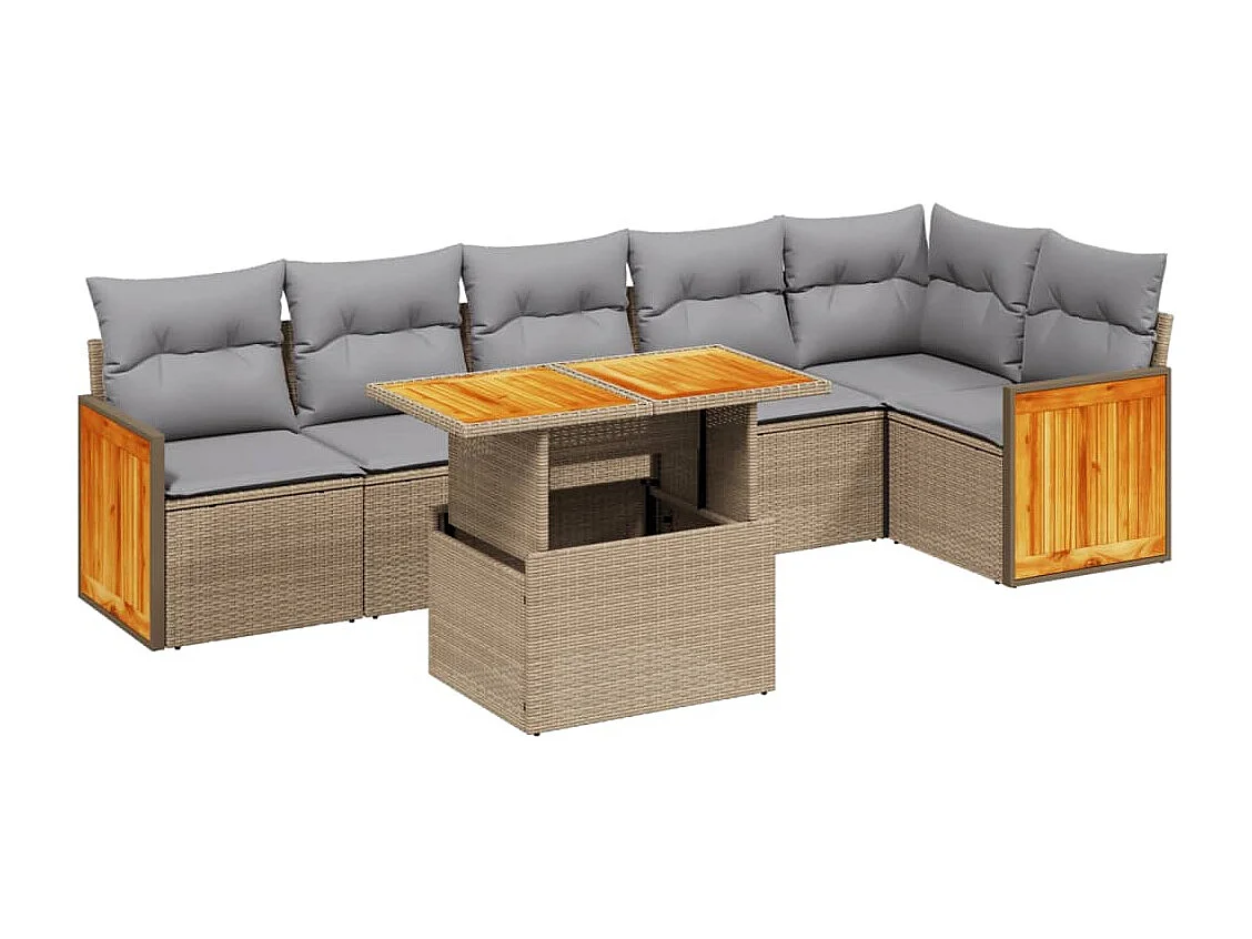 Salon de jardin avec coussins 7 pièces beige résine tressée