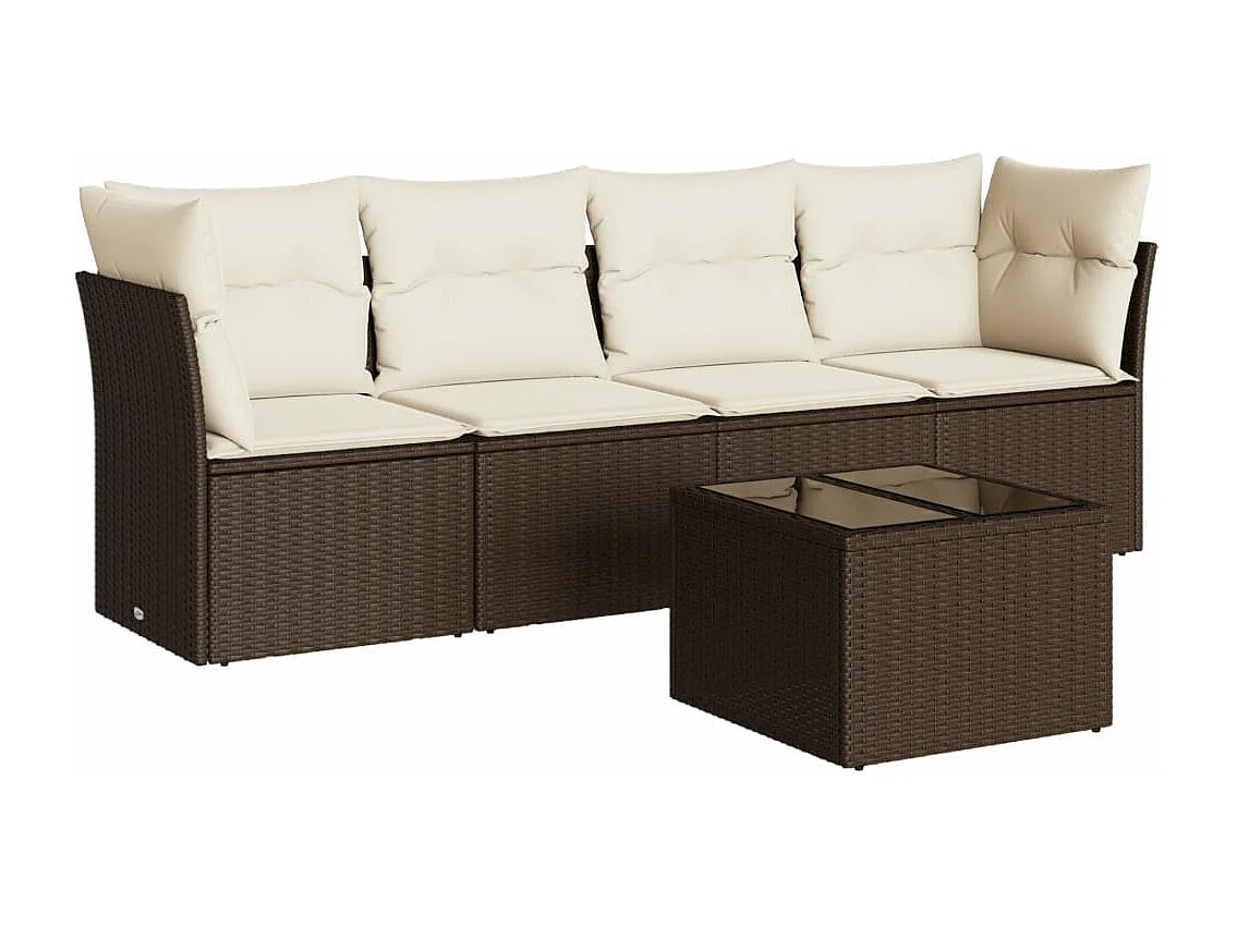 5-delige Loungeset met kussens poly rattan bruin