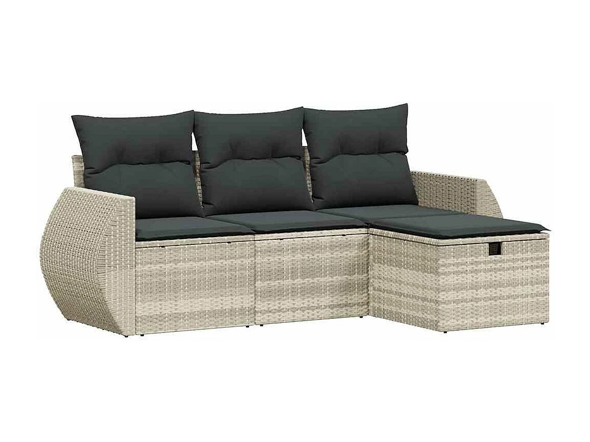4-delige Loungeset met kussens poly rattan lichtgrijs