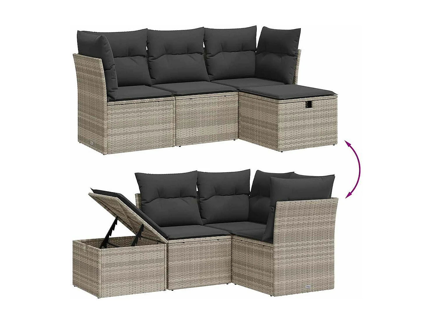 4-delige Loungeset met kussens poly rattan lichtgrijs