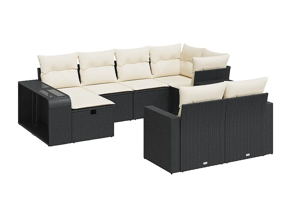 10 peças conjunto sofás de jardim com almofadões vime PE preto