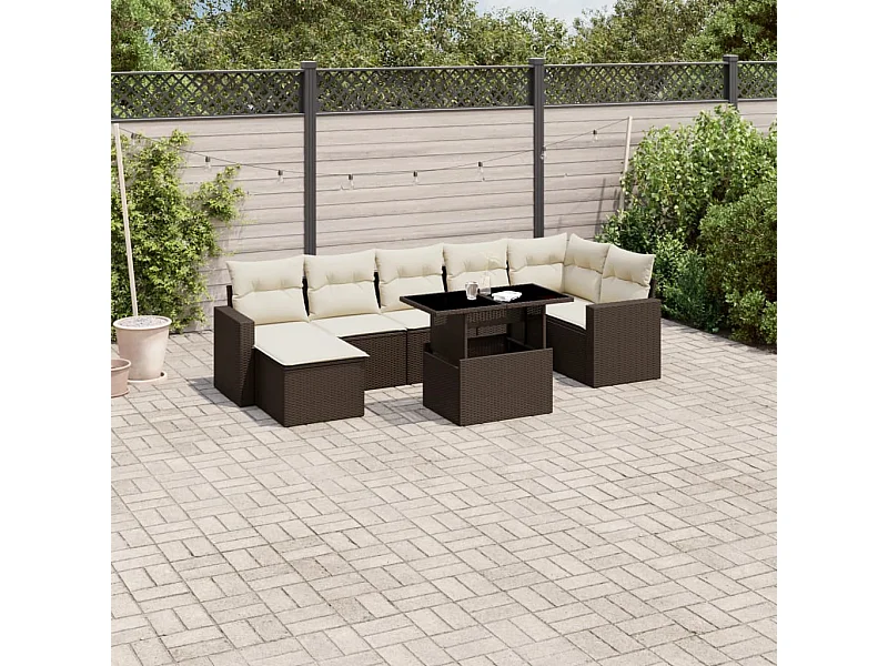 Set sofás de jardín 8 piezas y cojines ratán sintético marrón
