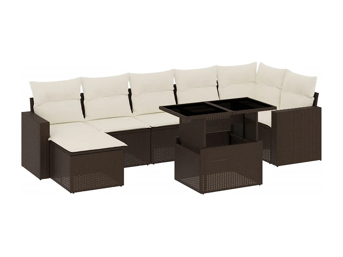 Salon de jardin 8 pièces avec coussins marron résine tressée