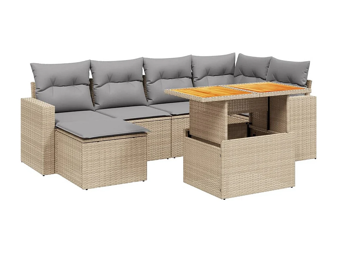 Salon de jardin avec coussins 7 pièces beige résine tressée