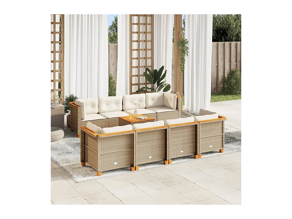 Salon de jardin avec coussins 9 pièces beige résine tressée