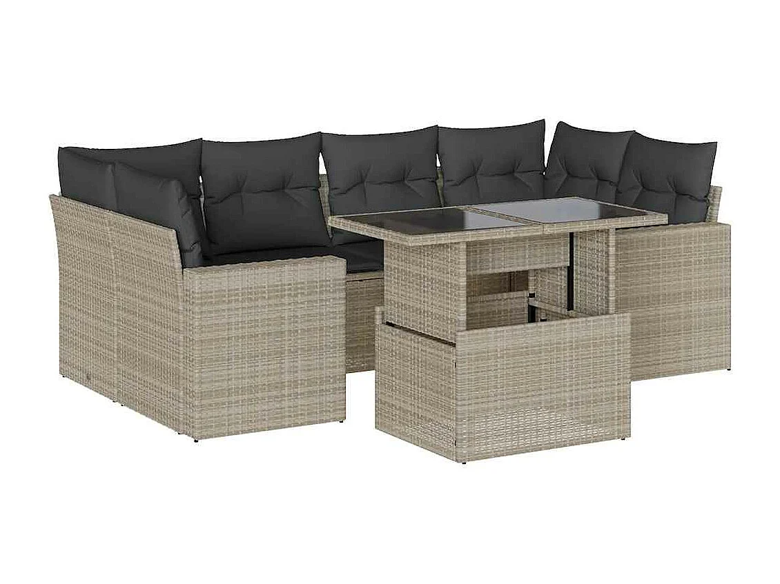 Salon de jardin avec coussins 7 pièces gris clair résine tressée