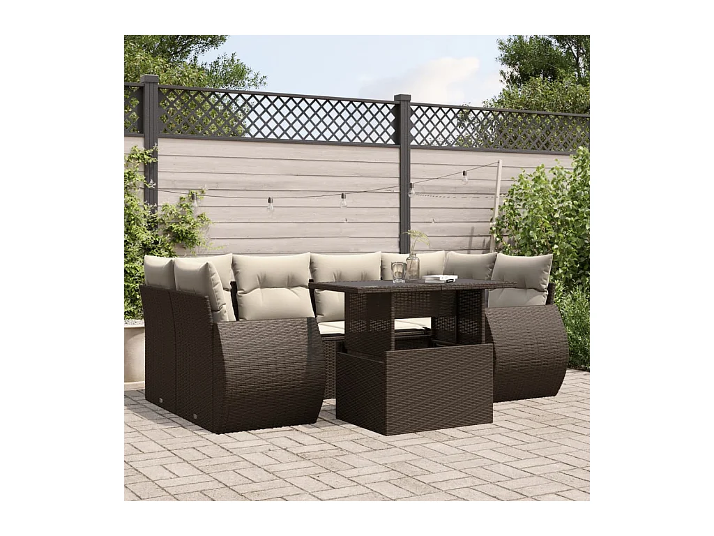 Salon de jardin avec coussins 7 pièces marron résine tressée