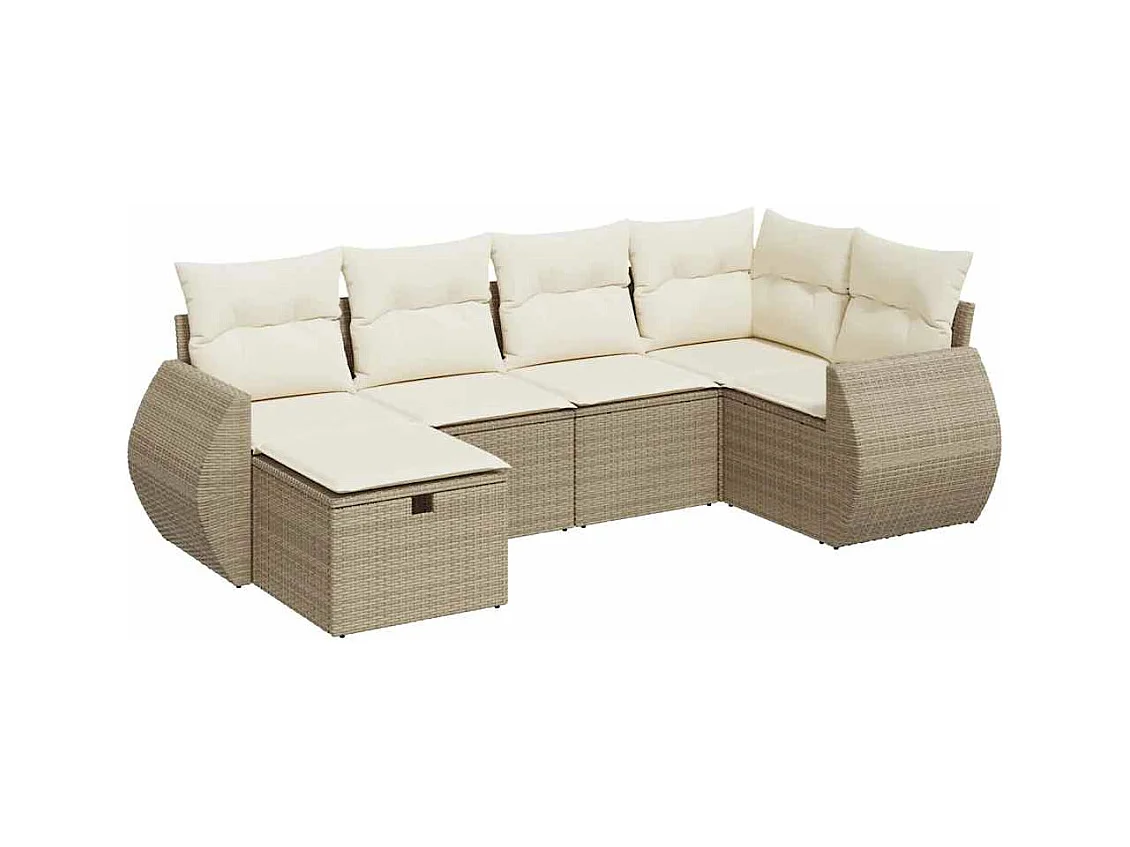 Salon de jardin avec coussins 6 pièces beige résine tressée