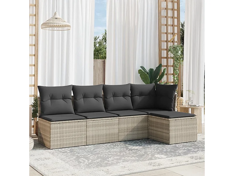 Set de sofás jardín y cojines 5 piezas ratán sintético gris claro