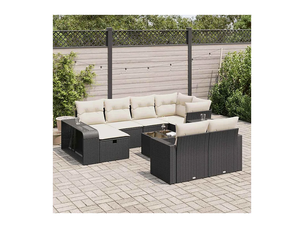 11 peças conjunto sofás de jardim com almofadões vime PE preto