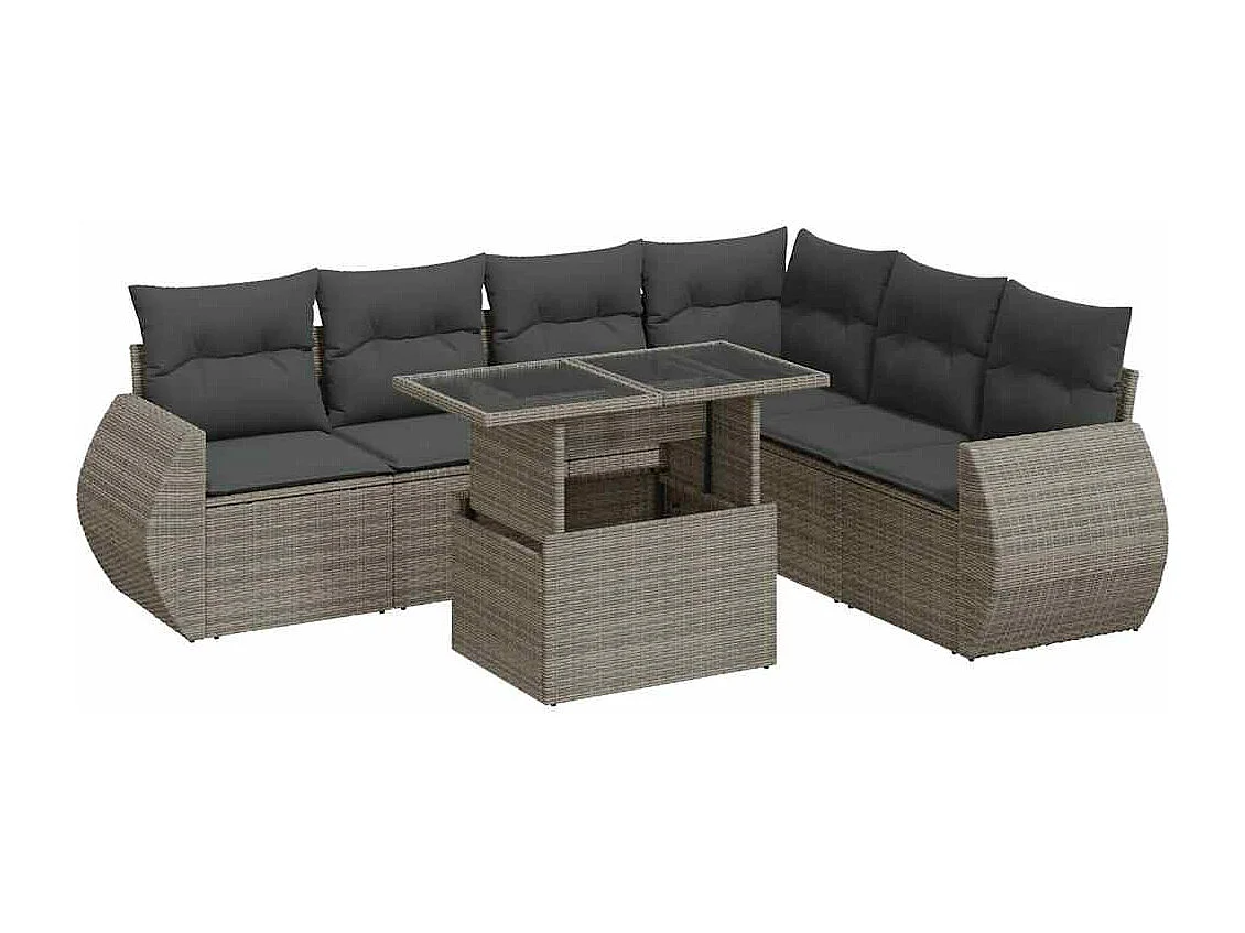 Salon de jardin avec coussins 7 pièces gris résine tressée