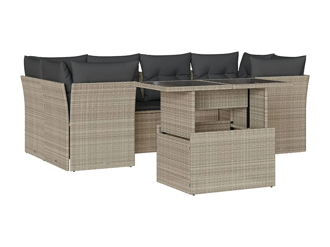 Salon de jardin avec coussins 7 pièces gris clair résine tressée