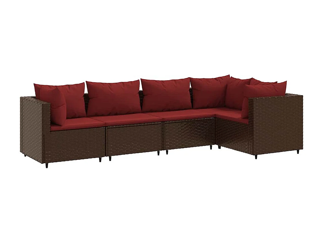 Salon de jardin 5 pièces avec coussins Marron Résine tressée