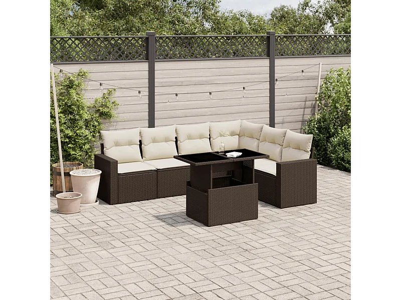 7-delige Loungeset met kussens poly rattan bruin