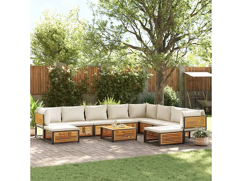 Salon de jardin avec coussins 11 pièces bois massif d'acacia