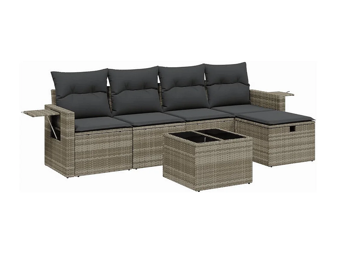 Salon de jardin 6 pièces avec coussins gris clair résine tressée
