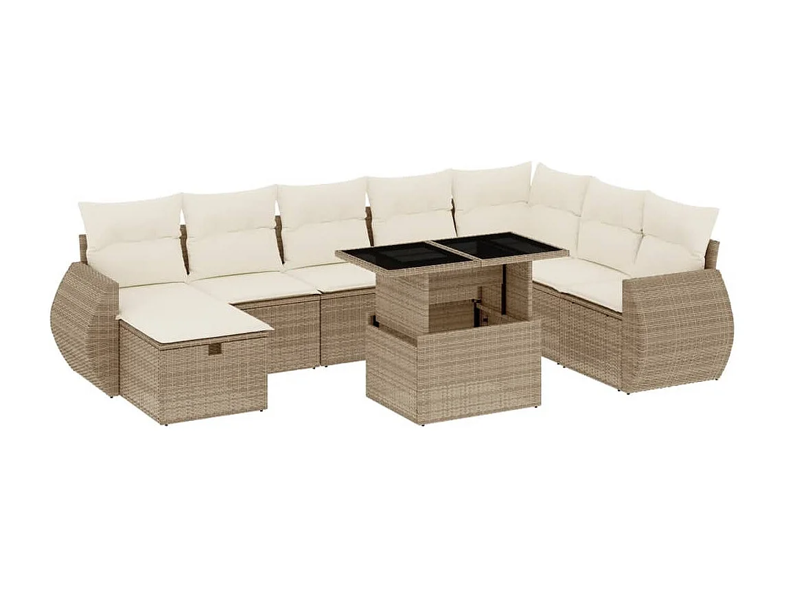Salon de jardin avec coussins 9 pièces beige résine tressée