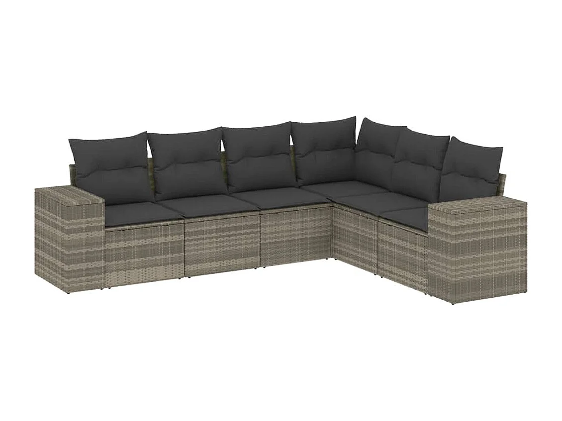 6 peças conj. sofás jardim com almofadões vime PE cinzento-claro