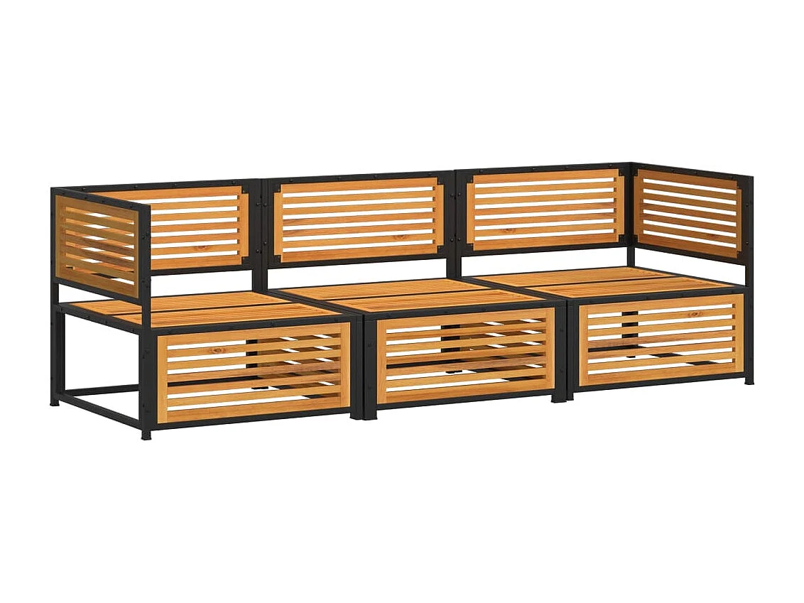 Salon de jardin avec coussins 3 pièces bois massif d'acacia