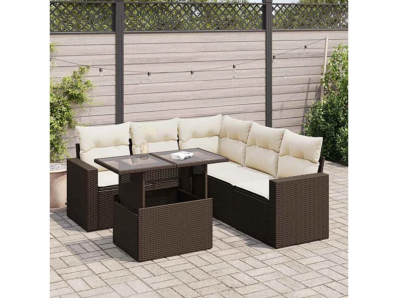 6-delige Loungeset met kussens poly rattan bruin