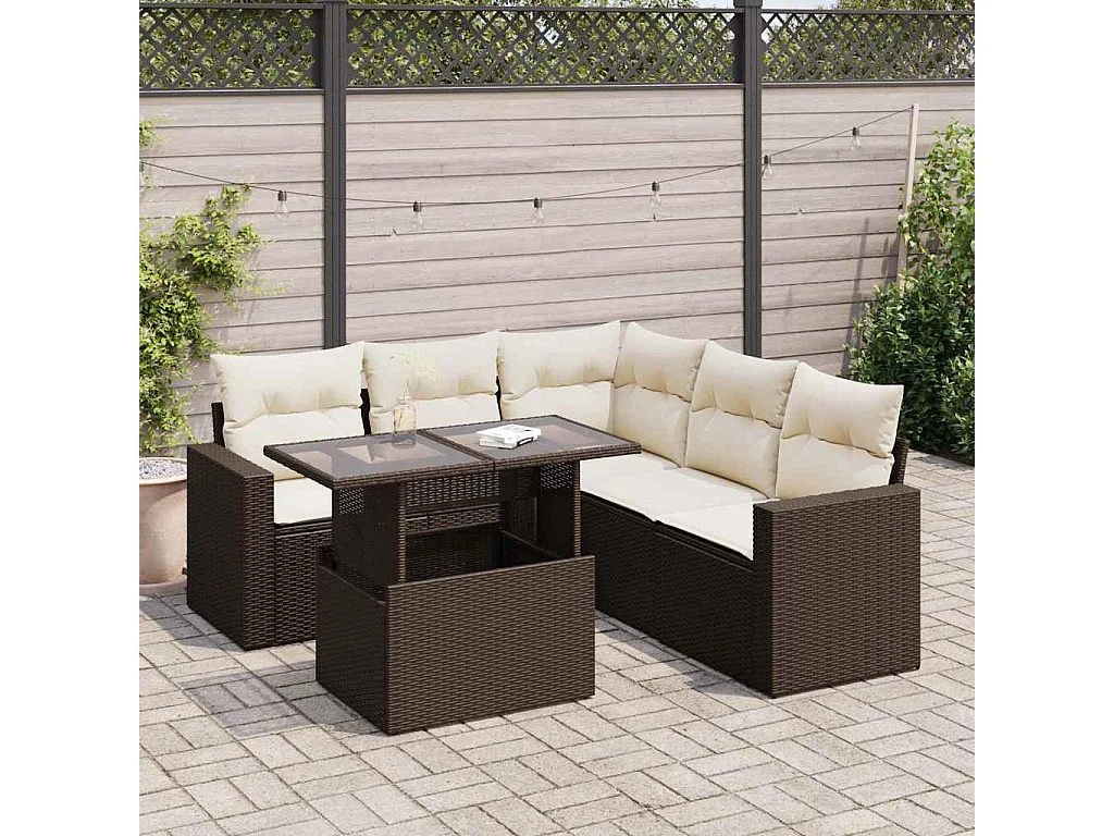 6-delige Loungeset met kussens poly rattan bruin