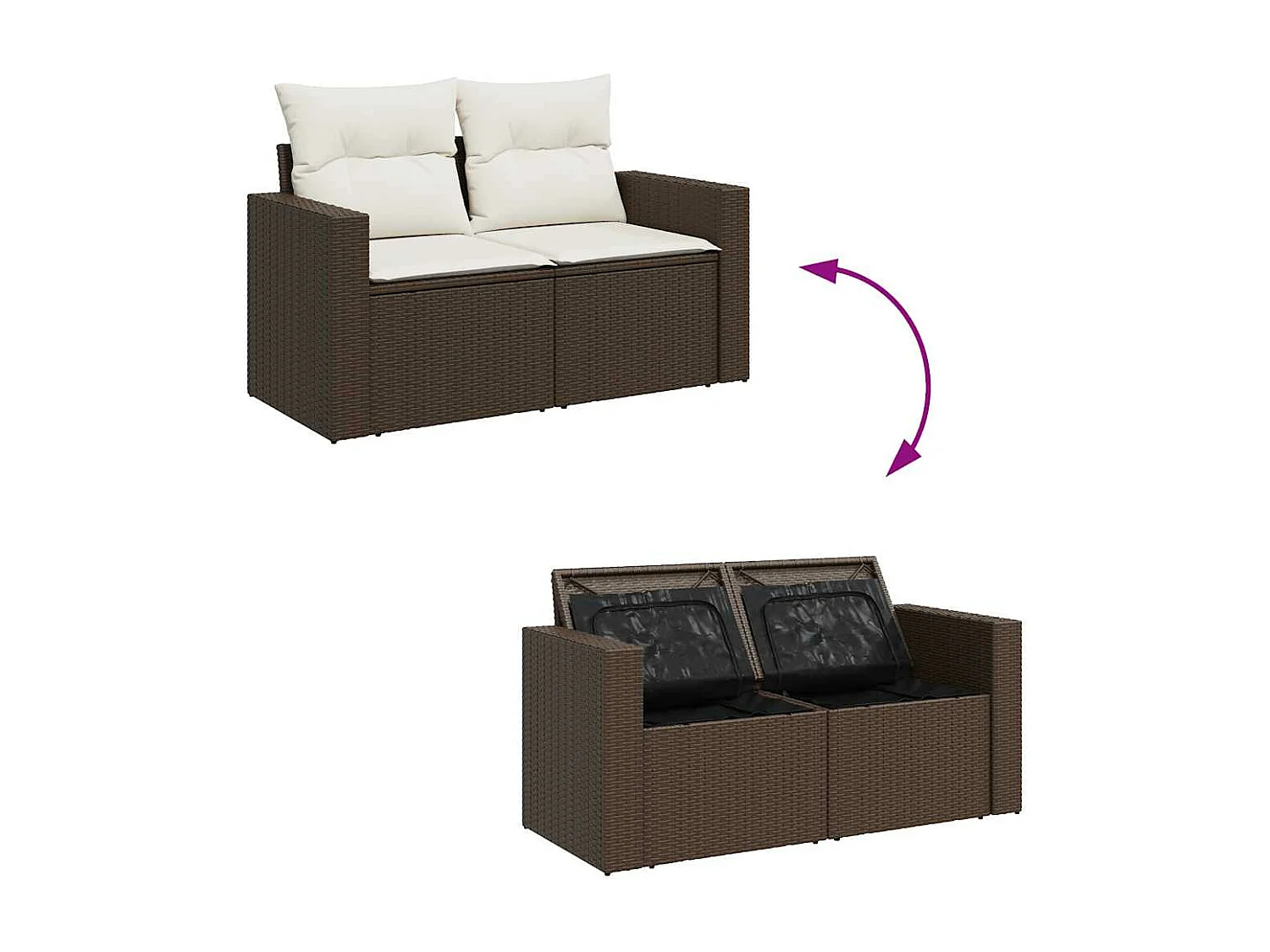 6-delige Loungeset met kussens poly rattan bruin