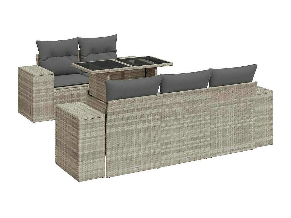 Set de sofás de jardín 6 piezas y cojines ratán sintético gris