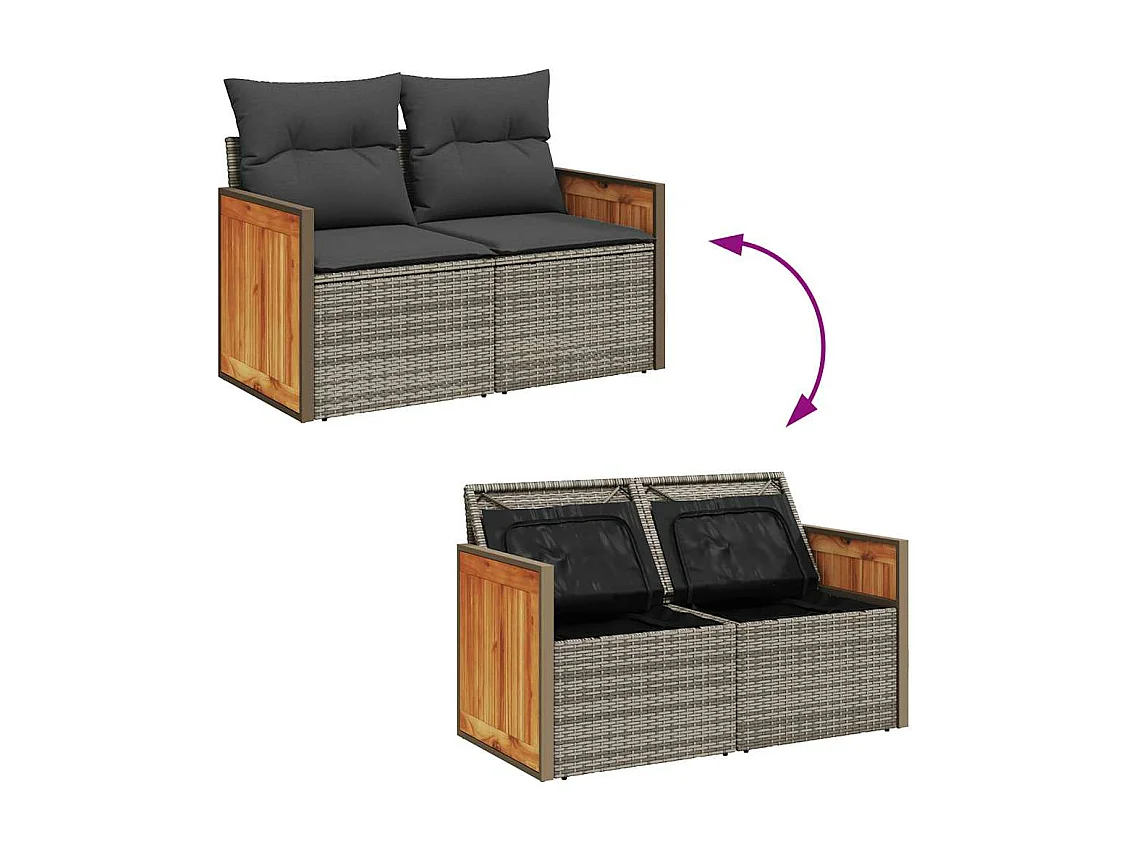 6-delige Loungeset met kussens poly rattan grijs