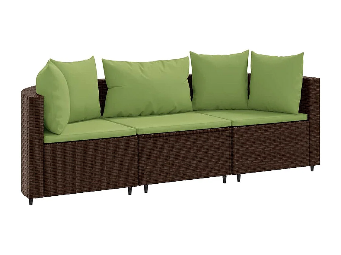 3-delige Loungeset met kussens poly rattan bruin