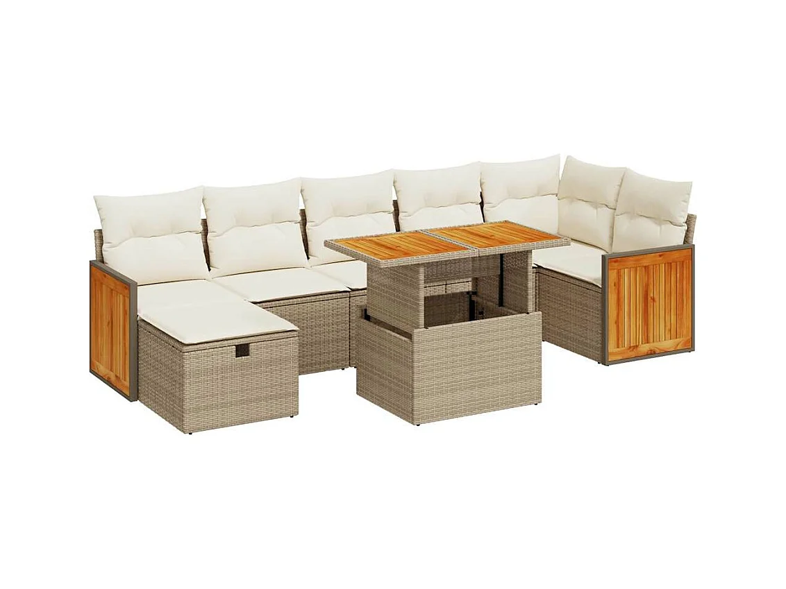 Salon de jardin avec coussins 5 pièces beige résine tressée