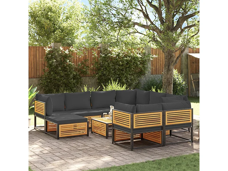 10 peças conjunto de sofás de jardim com almofadões acácia maciça