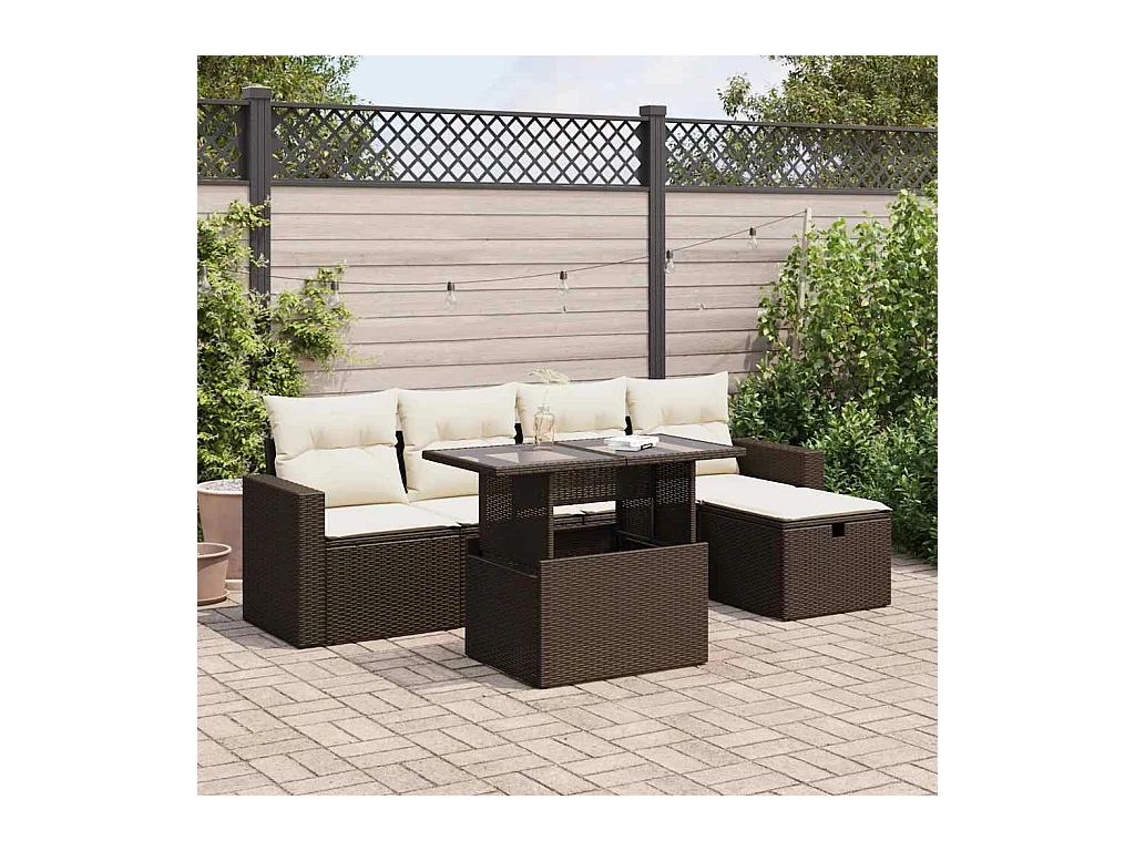 Salon de jardin avec coussins 6 pièces marron résine tressée