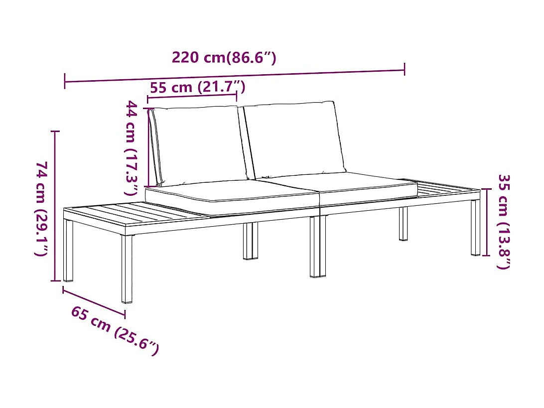 Salon de jardin 2 pièces avec coussins noir aluminium