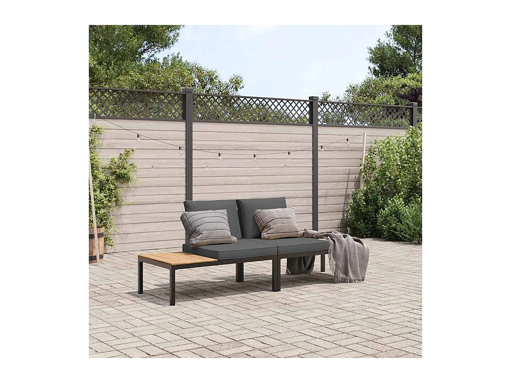 Salon de jardin 2 pièces avec coussins noir aluminium