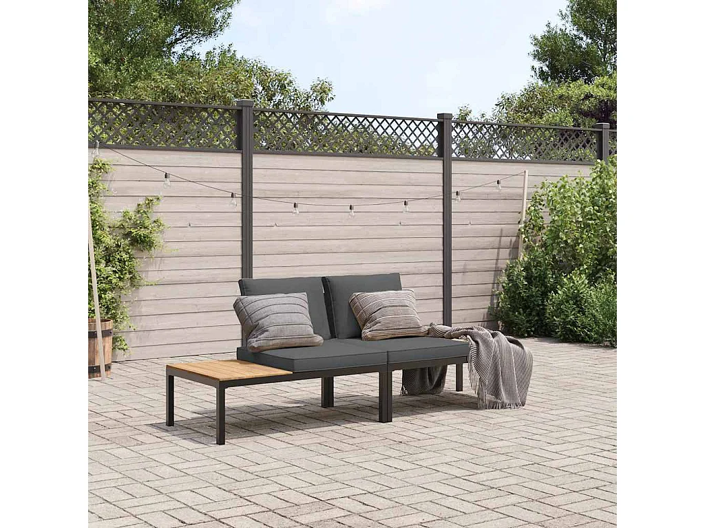 Salon de jardin 2 pièces avec coussins noir aluminium