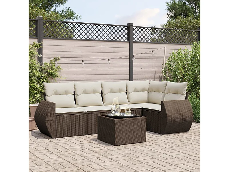 Salon de jardin avec coussins 6 pièces marron résine tressée