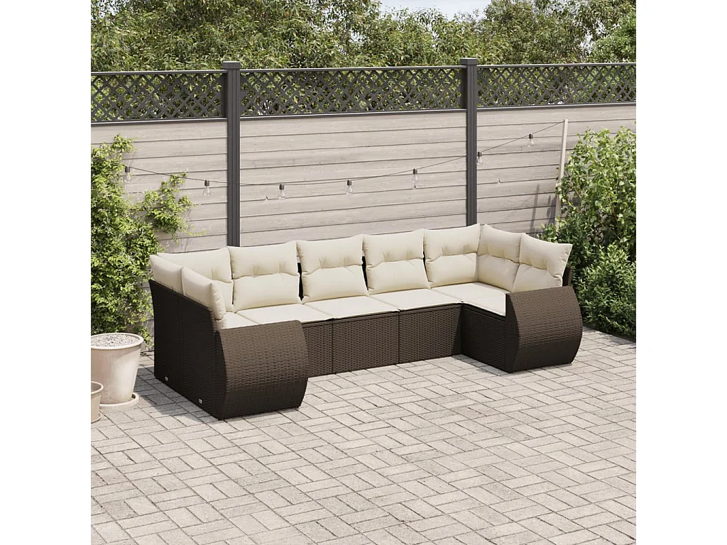 7-delige Loungeset met kussens poly rattan bruin