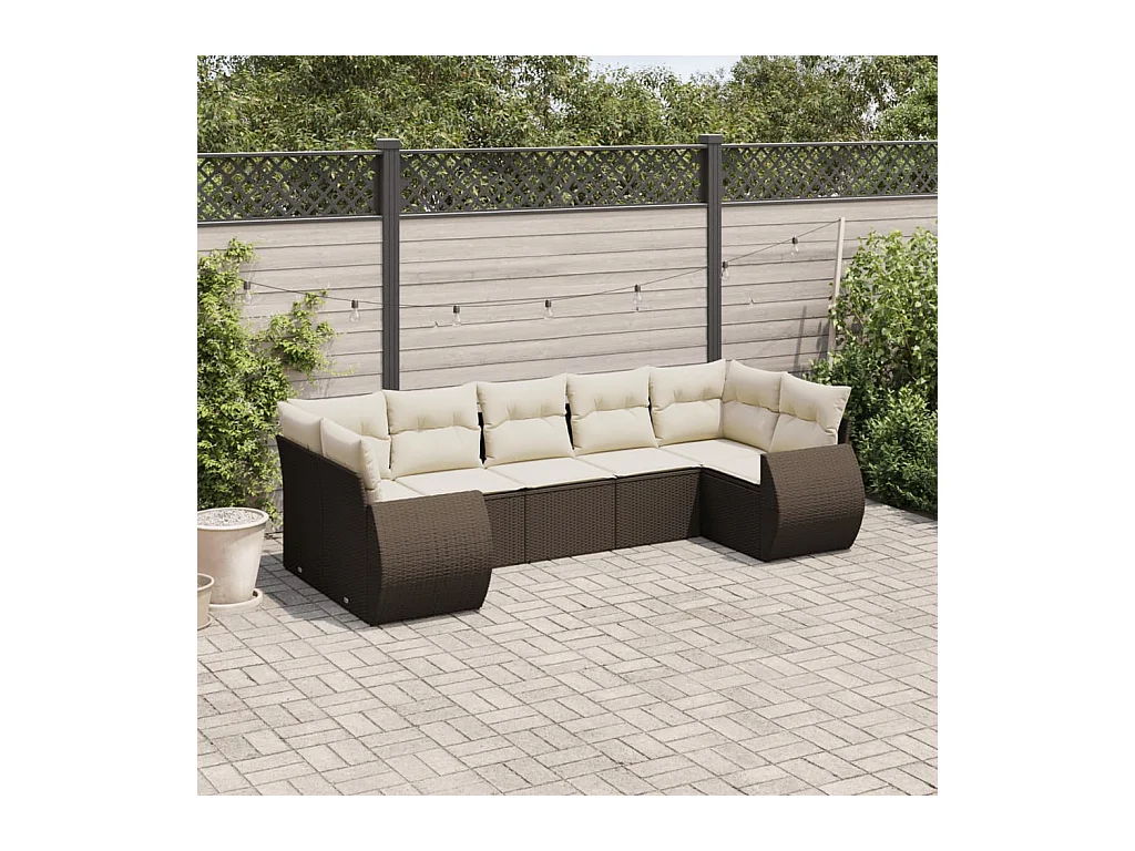 Salon de jardin avec coussins 7 pièces marron résine tressée
