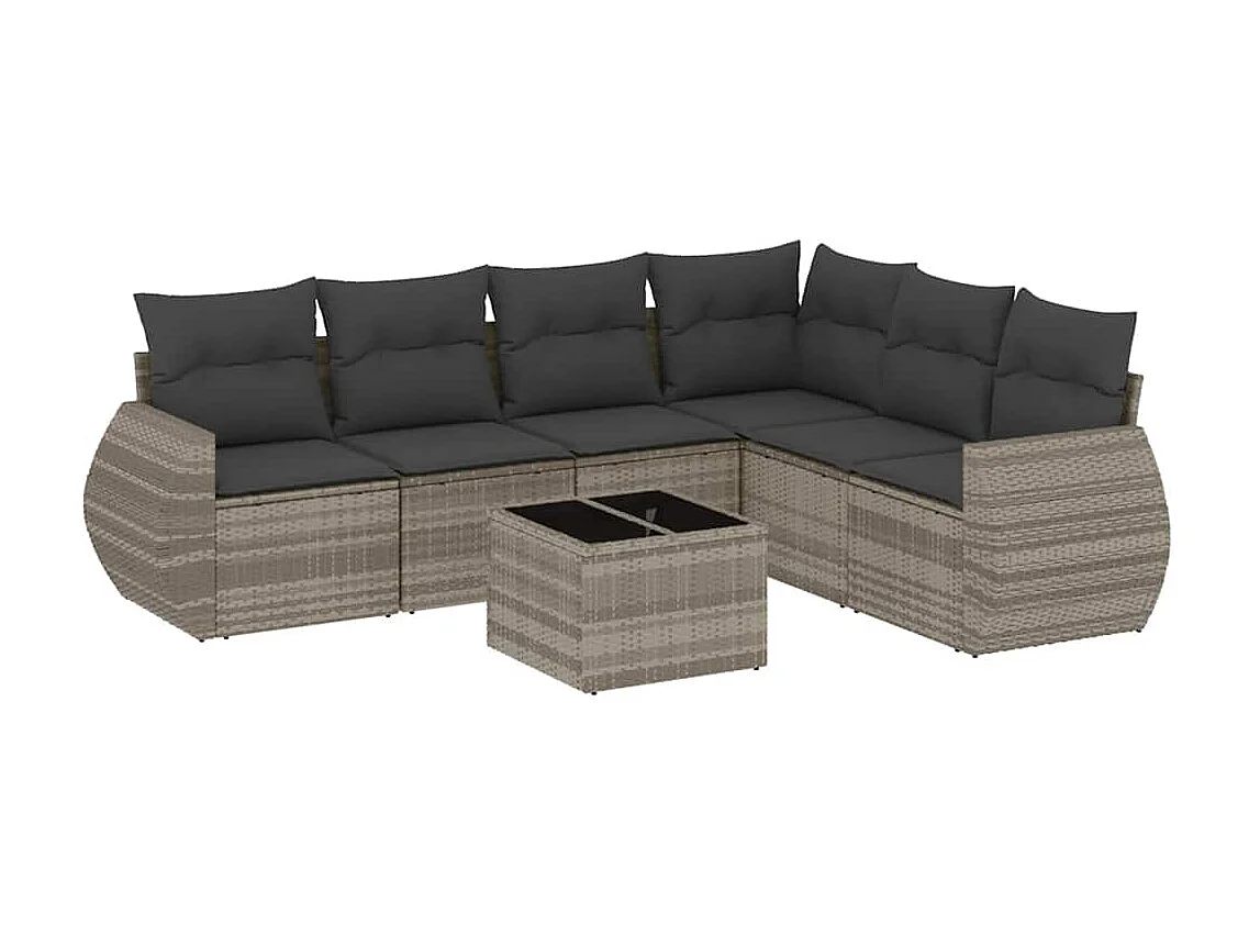 7 peças conj. sofás jardim com almofadões vime PE cinzento-claro