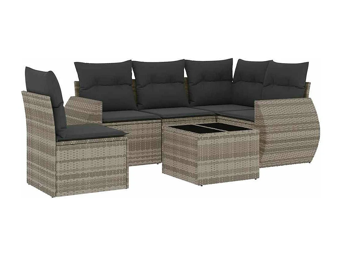 Salon de jardin 6 pièces avec coussins gris clair résine tressée
