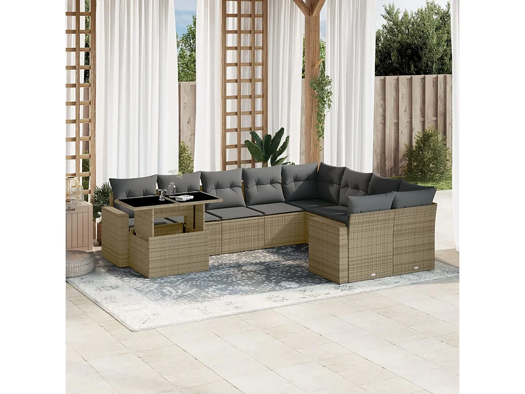 Juego de sofás jardín con cojines beige 10 piezas ratán sintético