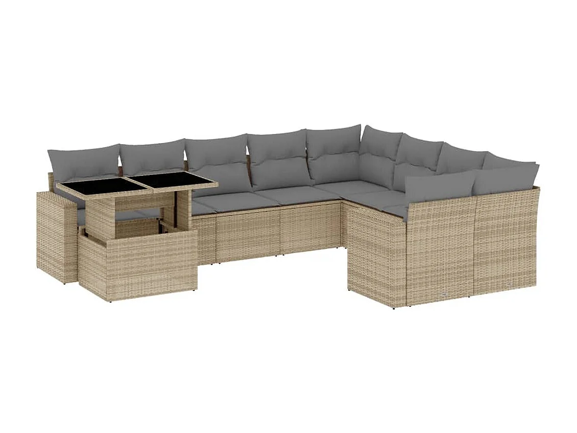 Juego de sofás jardín con cojines beige 10 piezas ratán sintético