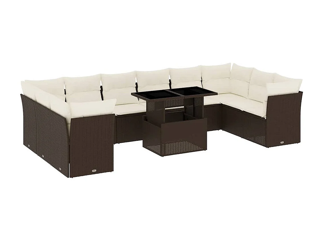 11-delige Loungeset met kussens poly rattan bruin