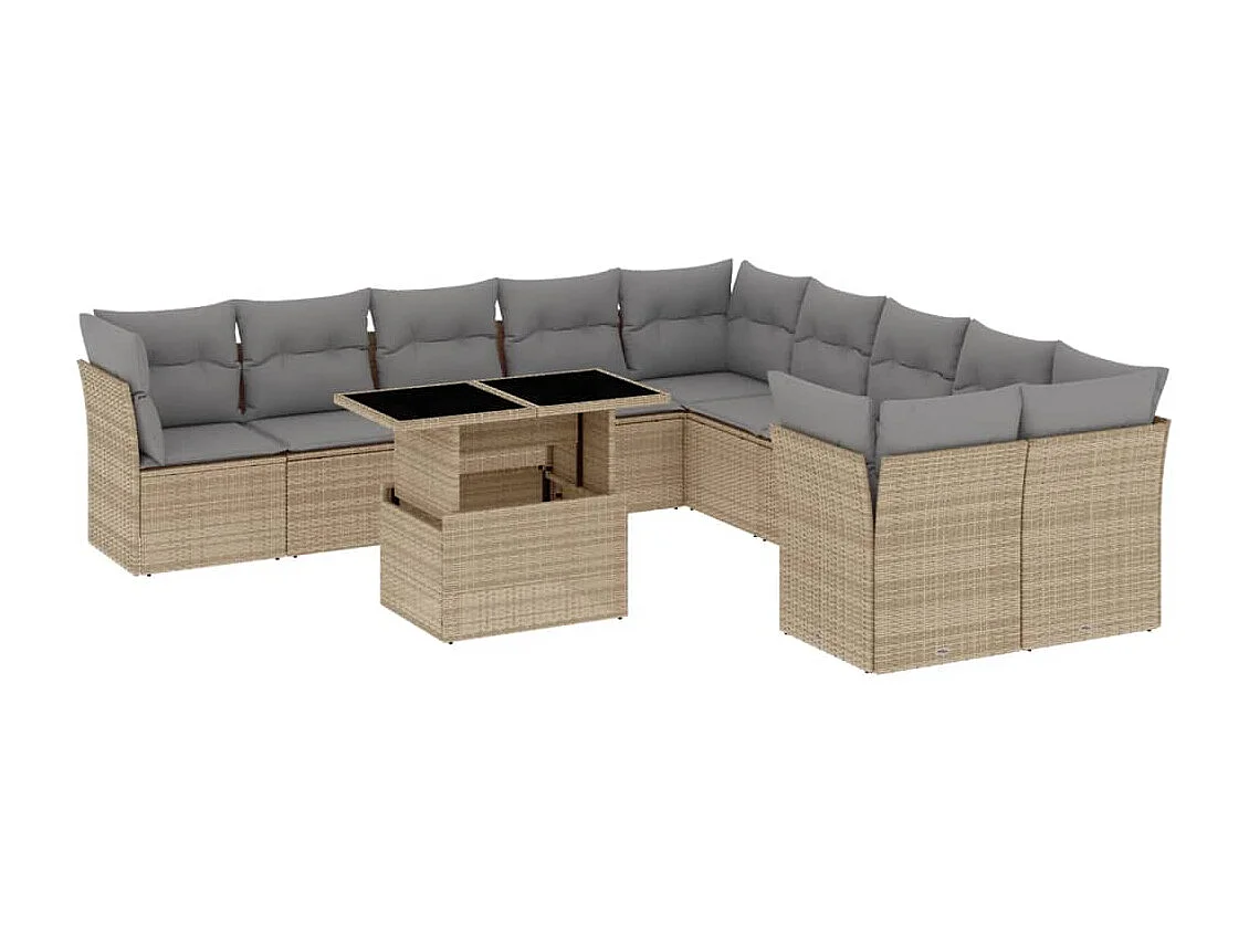 11 peças conjunto sofás de jardim com almofadões vime PE bege