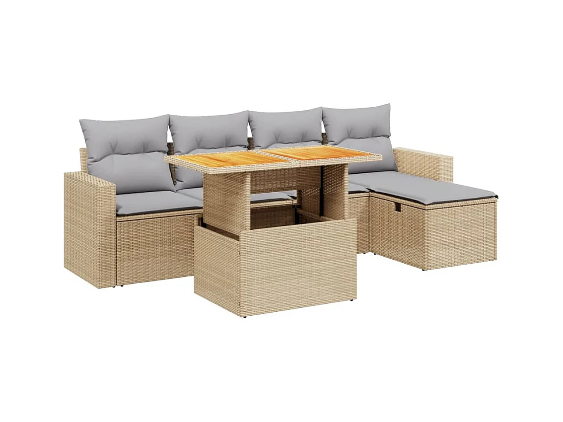 Salon de jardin avec coussins 6 pièces beige résine tressée