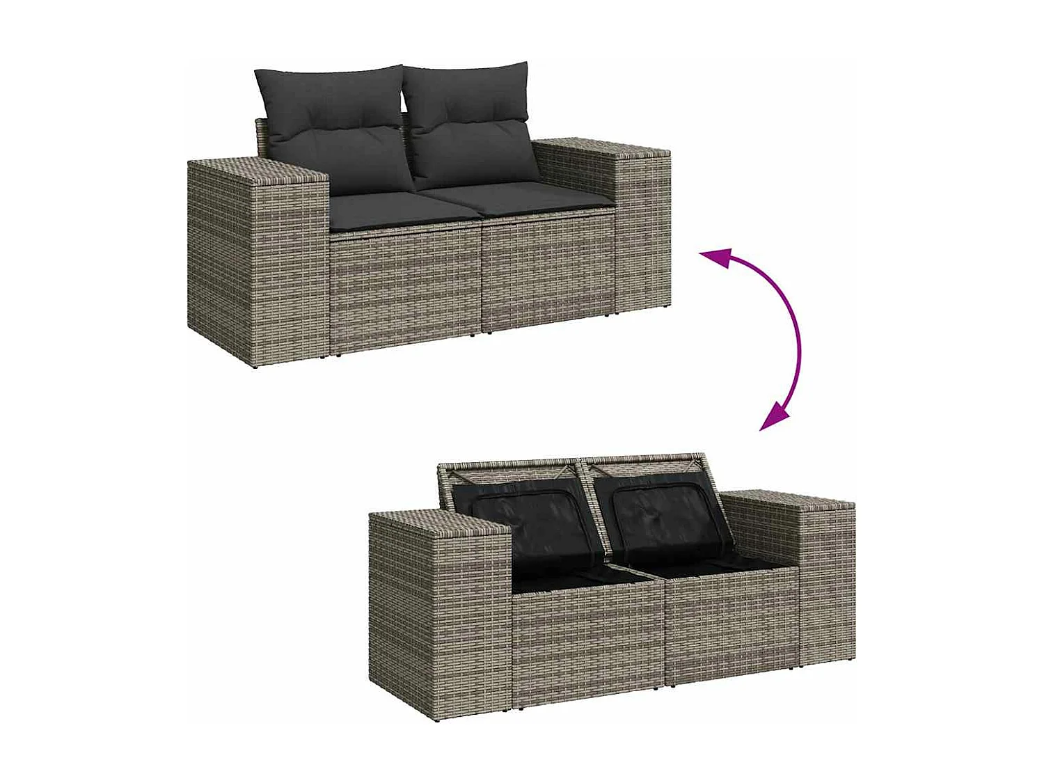 10-delige Loungeset met kussens poly rattan grijs