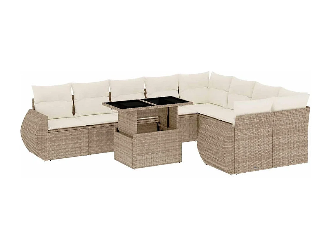 Salon de jardin avec coussins 10 pièces beige résine tressée