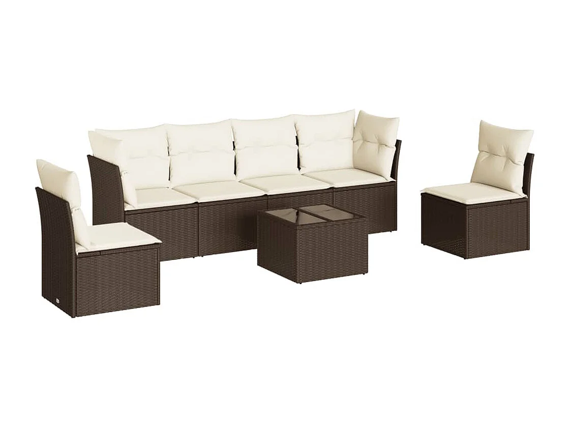 7 peças conjunto de sofás jardim com almofadões vime PE castanho