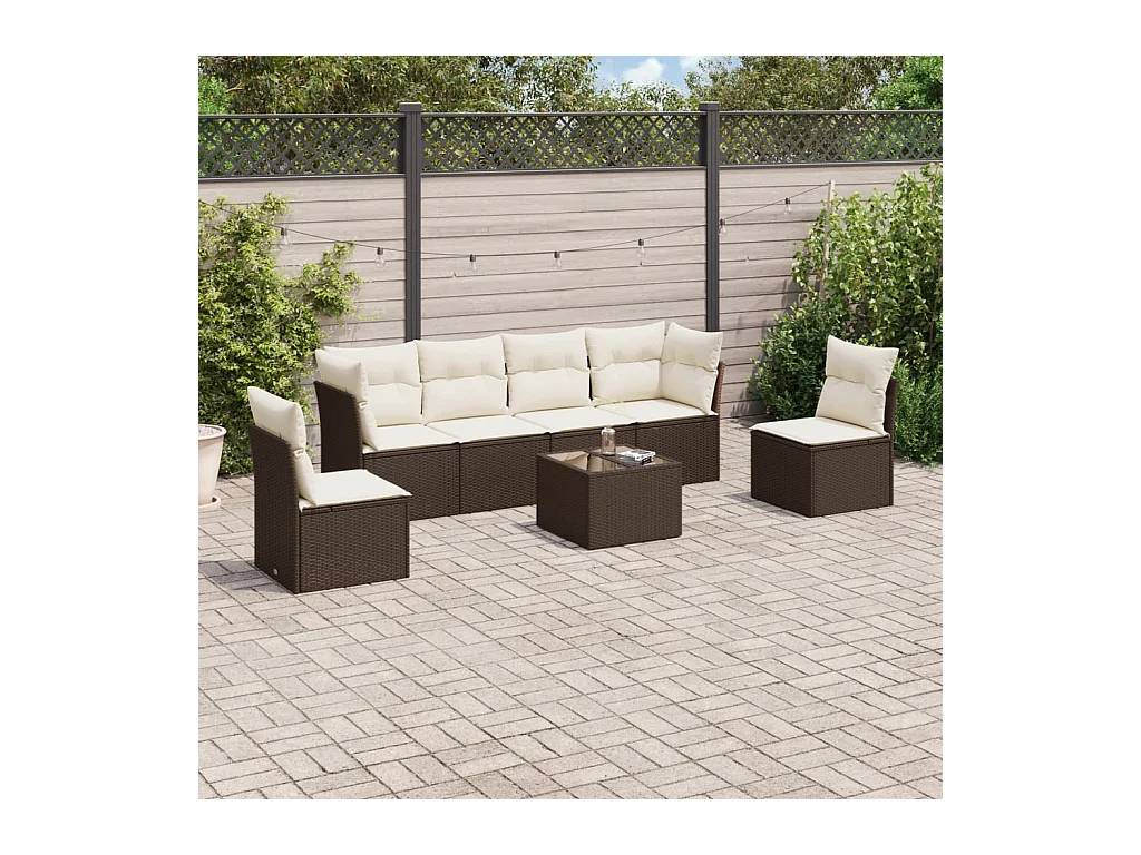 Salon de jardin avec coussins 7 pièces marron résine tressée